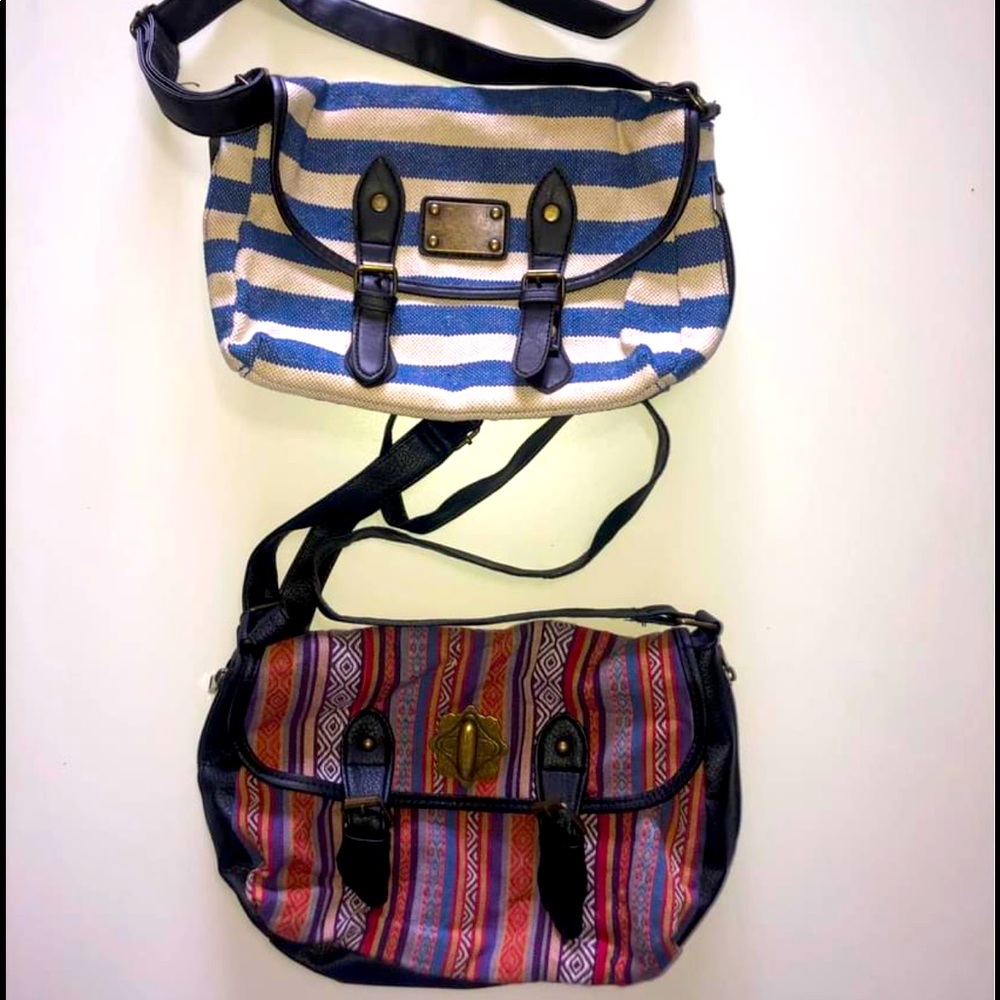 TWO Tribal/Striped Satchel Purses